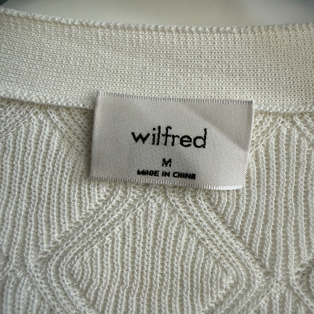 Wilfred Diamond Knit Half Sleeve Cardigan Women Size M preppy chic‎ Cream Dainty - Picture 4 of 9